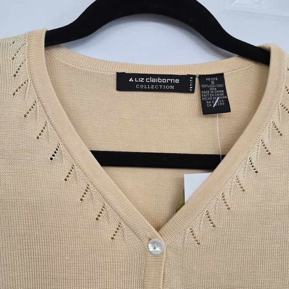 NWT Women's 100% Silk Cardigan S Butter Yellow Layering Minimalist Quiet luxury